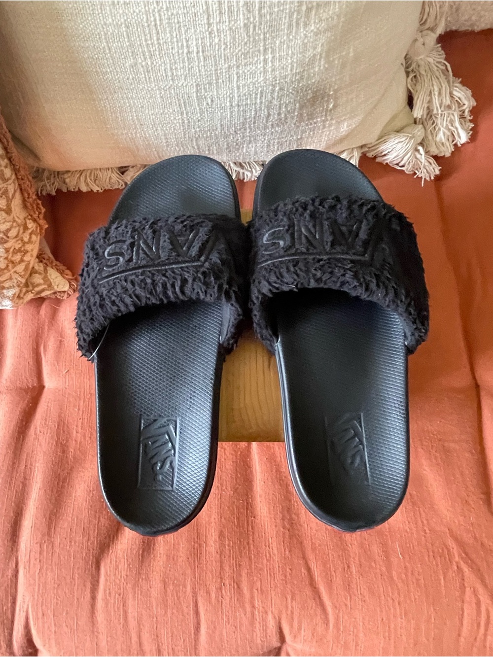 Vans Black Fuzzy Slide Sandals - Picture 3 of 5